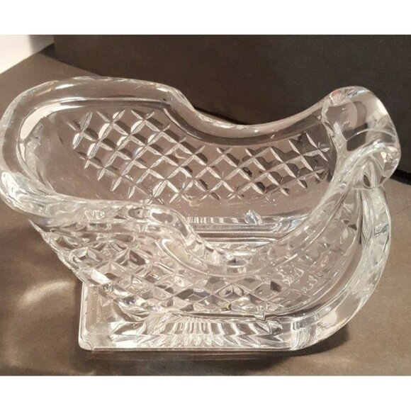 Vintage Lead Crystal Christmas Sleigh Candy Dish Candle Centerpiece Winter Holid - Picture 2 of 9